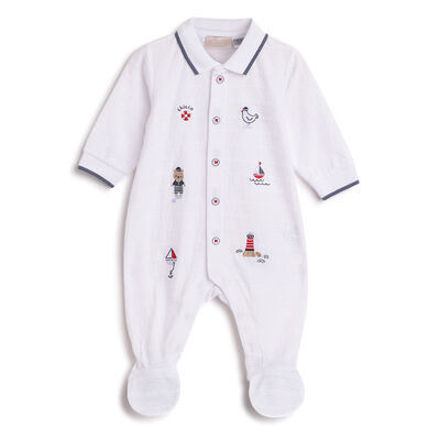 Boys White Applique Front Opening Babysuit